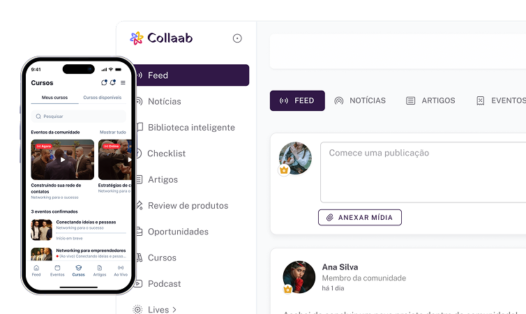 Plataforma Collaab no web e mobile